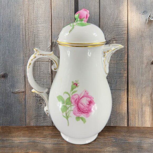 Furstenberg Red Rose Coffee Pot Fine German Porcelain Rose Lid Teapot Carafe VTG - Picture 1 of 16